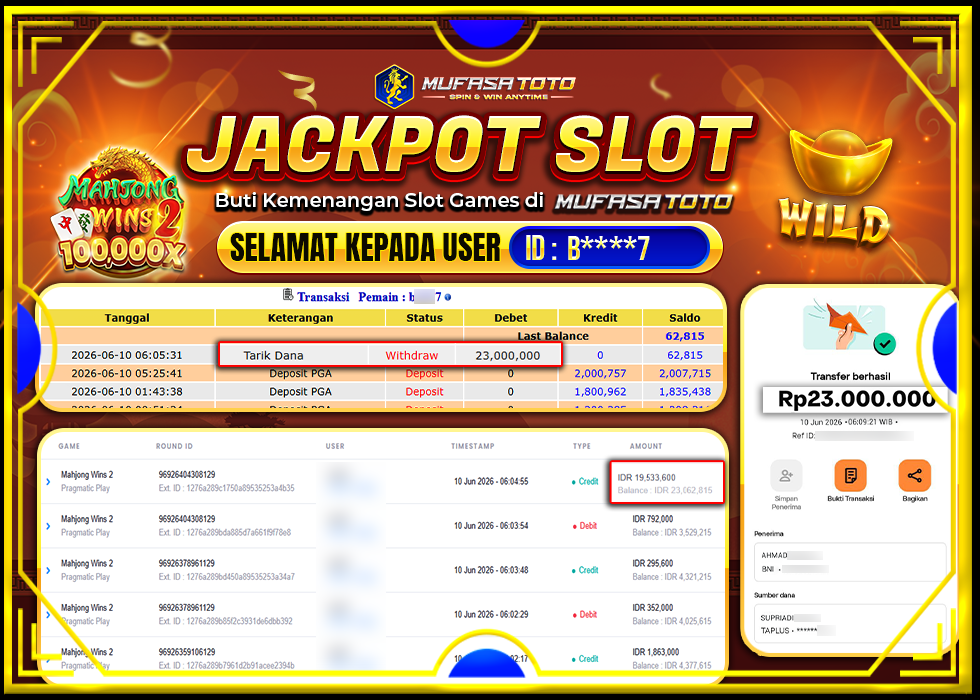 MUFASATOTO JACKPOT PRAGMATICPLAY Rp.23.000.000|LUNAS